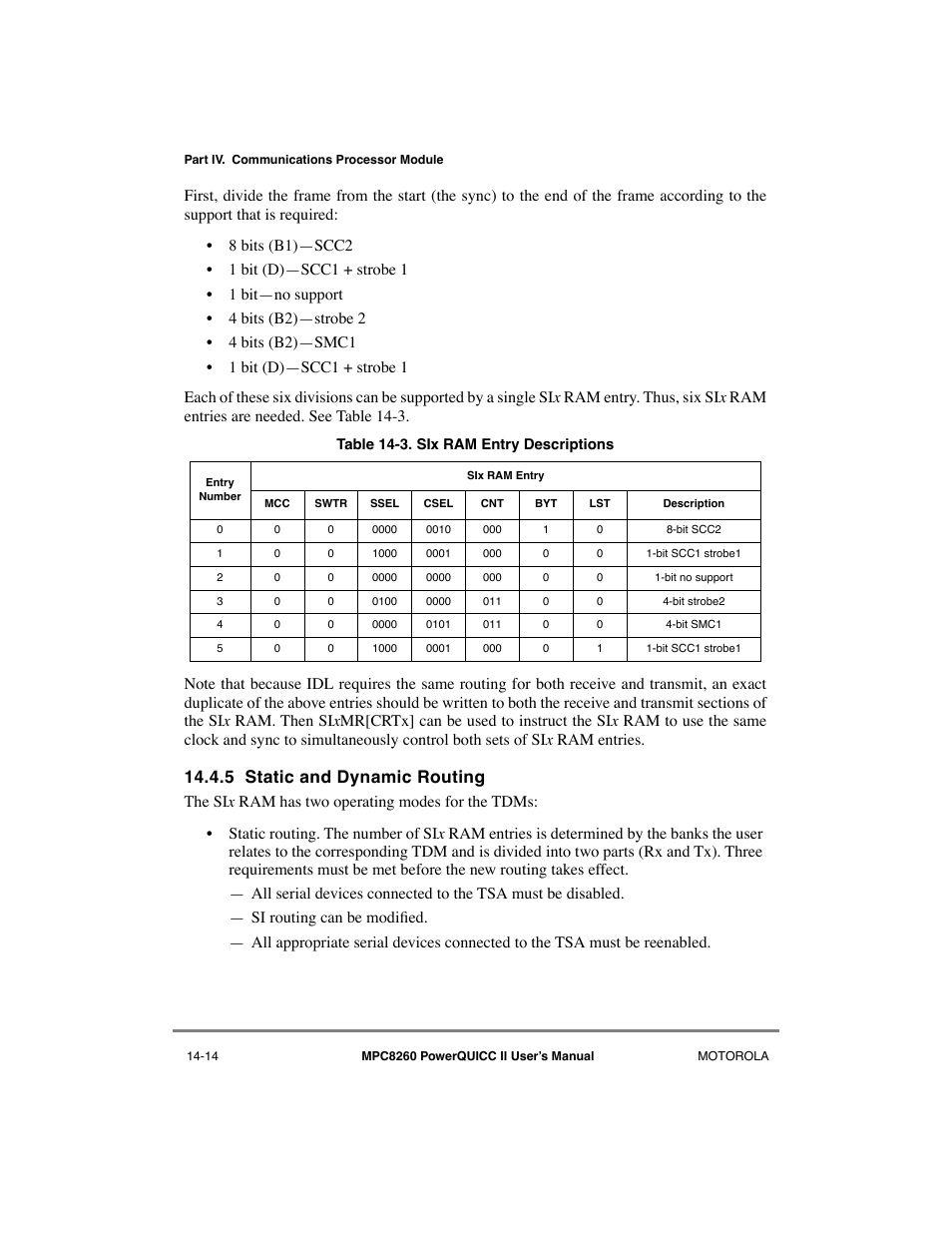 5 static and dynamic routing, Static and dynamic routing -14, Six ram entry descriptions -14 | Motorola MPC8260 User Manual | Page 468 / 1006