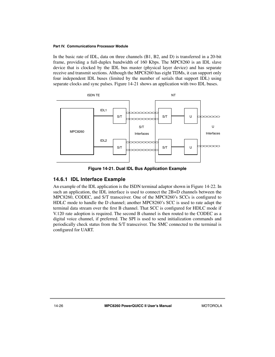 1 idl interface example, Idl interface example -26, Dual idl bus application example -26 | Motorola MPC8260 User Manual | Page 480 / 1006