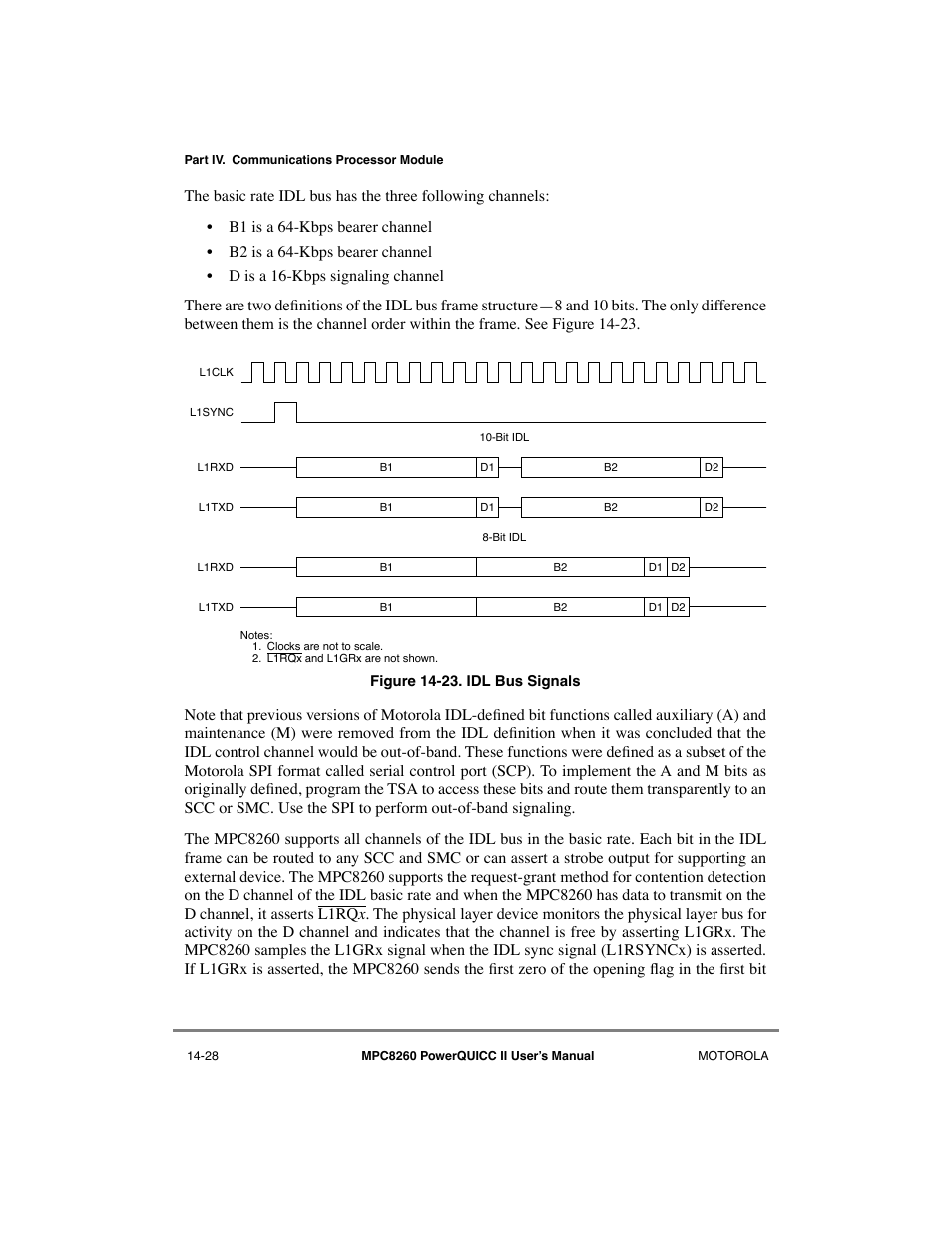Idl bus signals -28, Us. figure 14-23 | Motorola MPC8260 User Manual | Page 482 / 1006