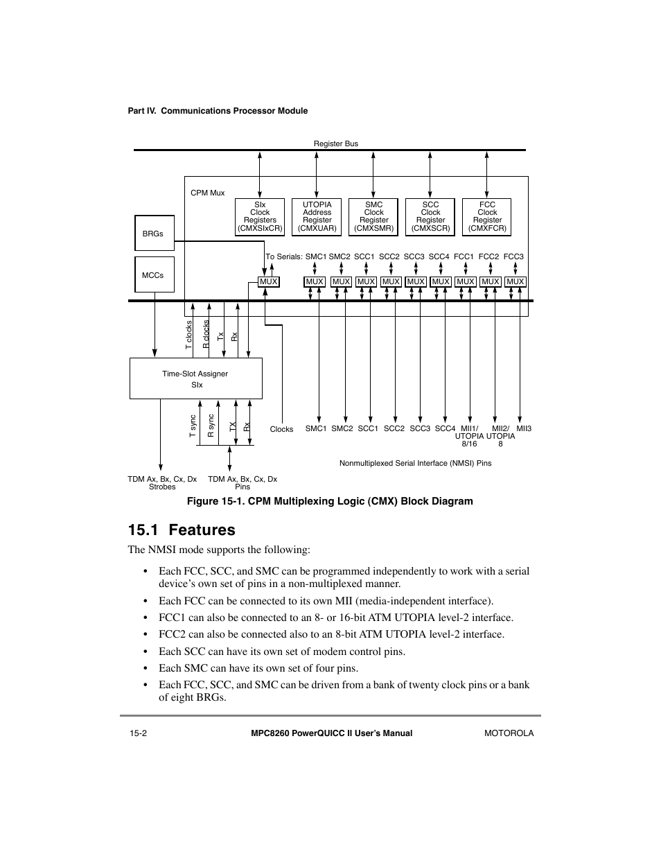 1 features, Features -2, Cpm multiplexing logic (cmx) block diagram -2 | Motorola MPC8260 User Manual | Page 492 / 1006