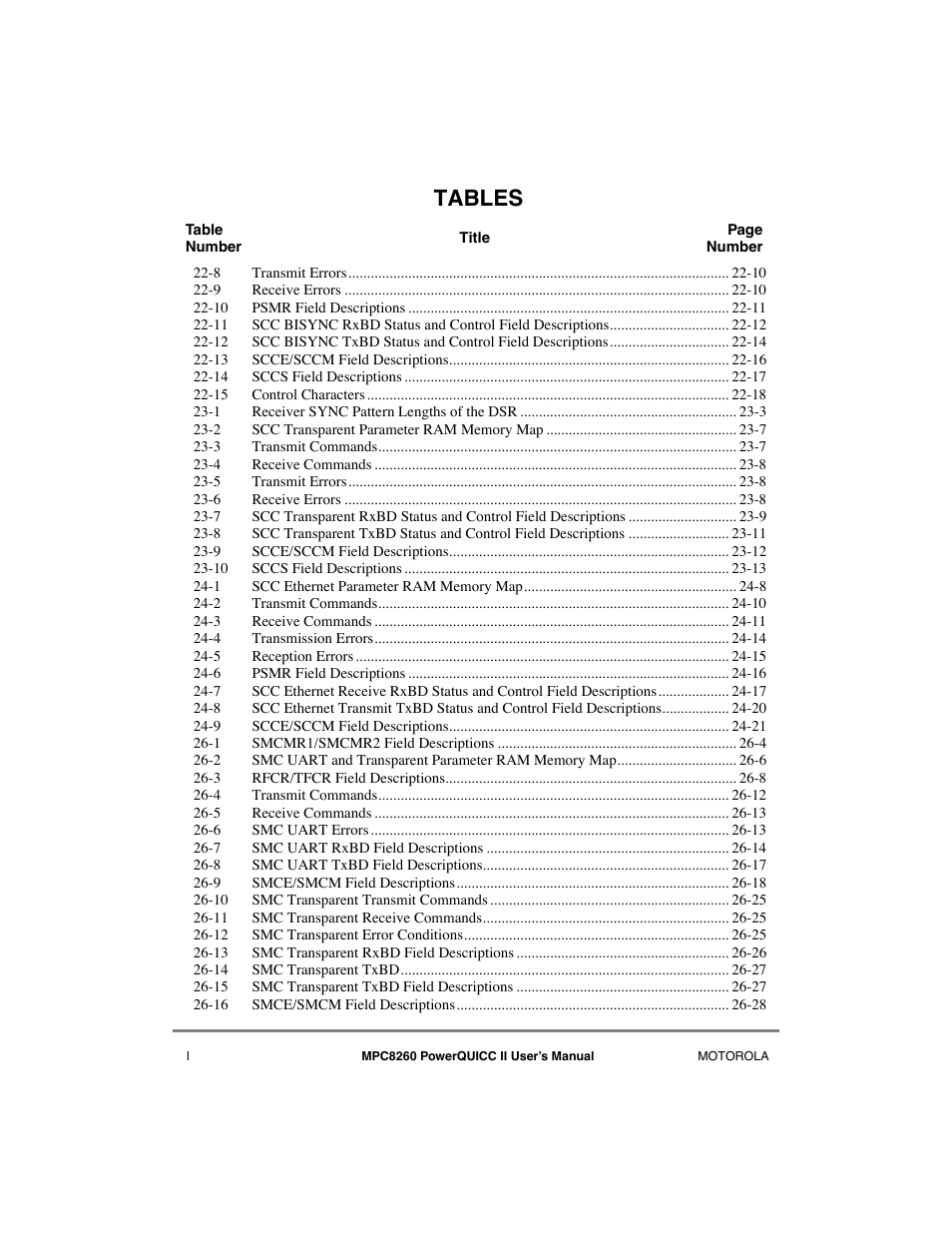 Tables | Motorola MPC8260 User Manual | Page 50 / 1006