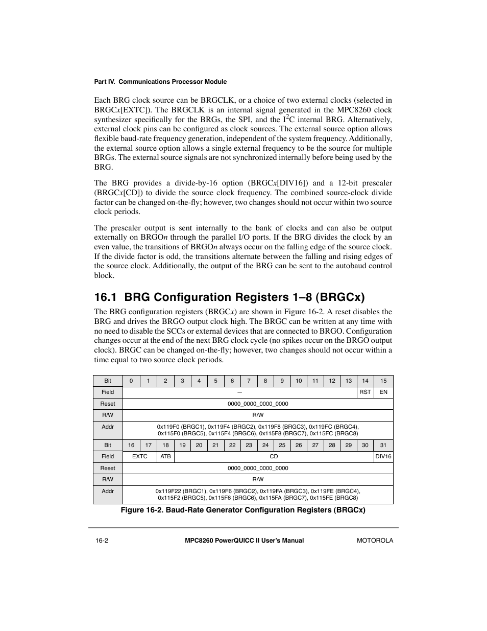 1 brg configuration registers 1–8 (brgcx), Brg configuration registers 1ð8 (brgcx) -2, 1 brg conþguration registers 1ð8 (brgc x ) | Motorola MPC8260 User Manual | Page 510 / 1006