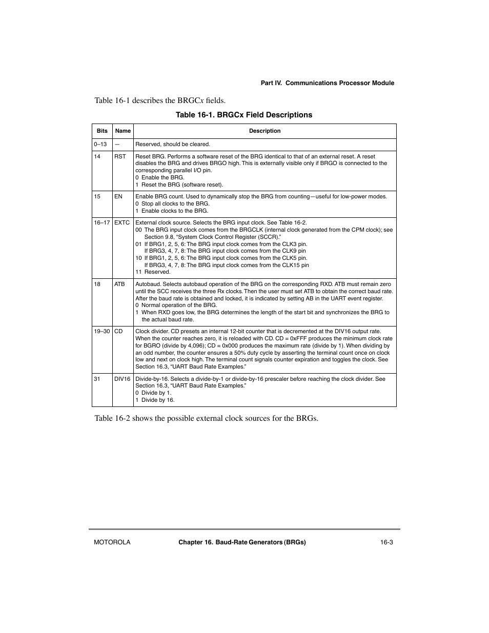 Brgcx field descriptions -3 | Motorola MPC8260 User Manual | Page 511 / 1006
