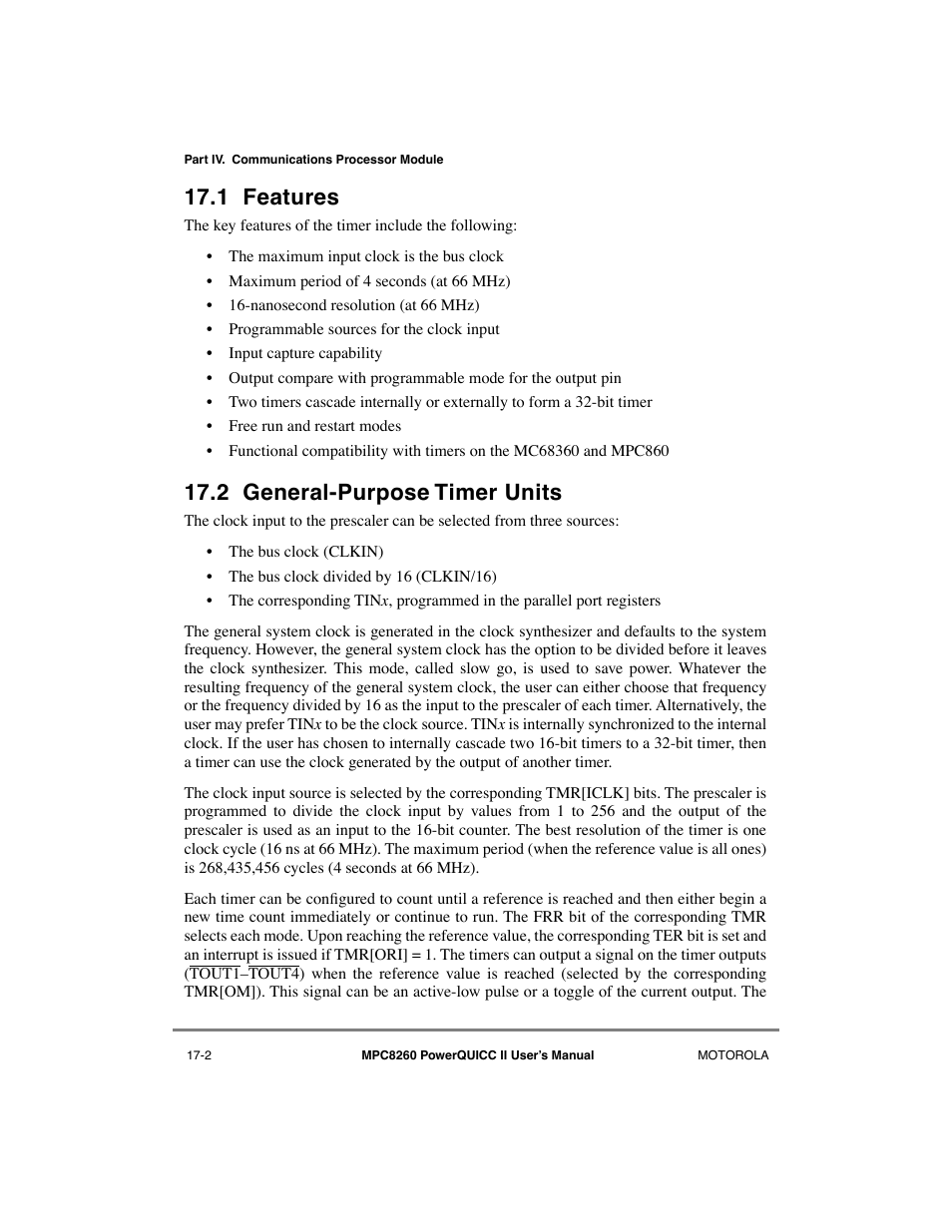 1 features, 2 general-purpose timer units, Features -2 | General-purpose timer units -2 | Motorola MPC8260 User Manual | Page 516 / 1006