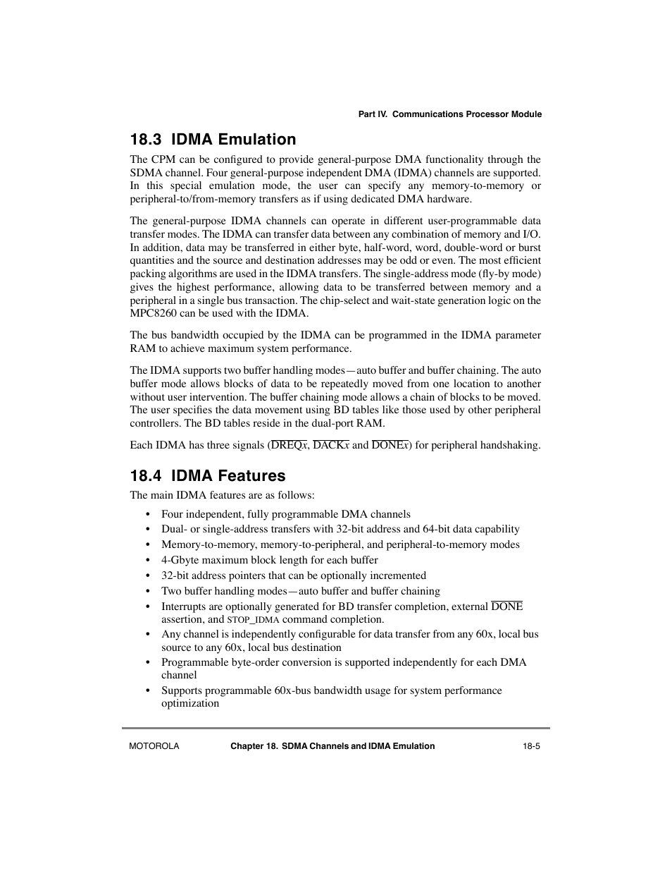3 idma emulation, 4 idma features, Idma emulation -5 | Idma features -5, Y are described in section 18.3, òidma emulation | Motorola MPC8260 User Manual | Page 529 / 1006