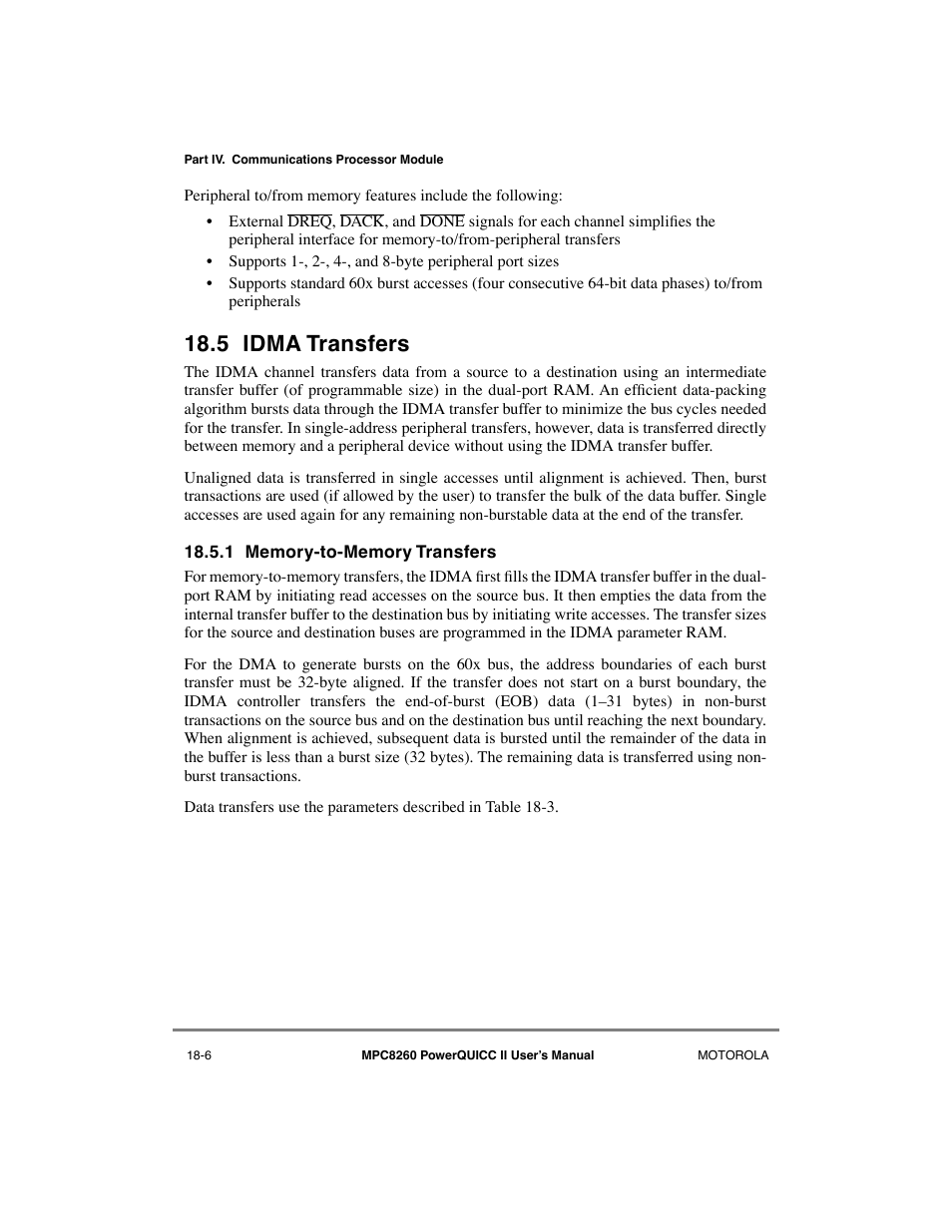 5 idma transfers, 1 memory-to-memory transfers, Idma transfers -6 | Memory-to-memory transfers -6 | Motorola MPC8260 User Manual | Page 530 / 1006