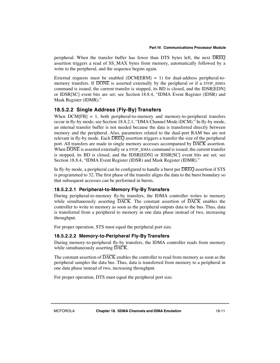 2 single address (fly-by) transfers, 1 peripheral-to-memory fly-by transfers, 2 memory-to-peripheral fly-by transfers | Peripheral-to-memory fly-by transfers -11, Memory-to-peripheral fly-by transfers -11, Synchronous protocols -18 | Motorola MPC8260 User Manual | Page 535 / 1006