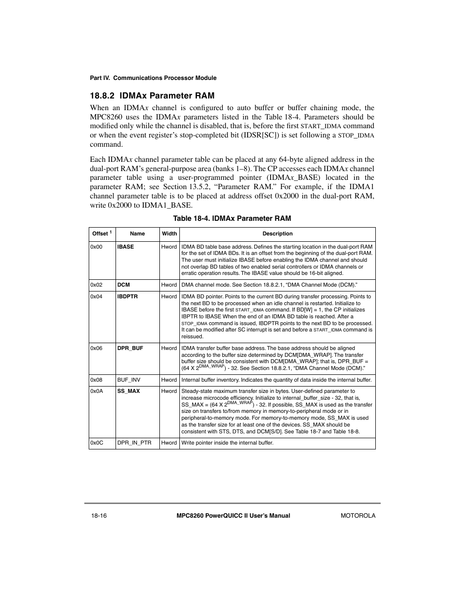 2 idmax parameter ram, Idmax parameter ram -16, 2 idma x parameter ram | Motorola MPC8260 User Manual | Page 540 / 1006