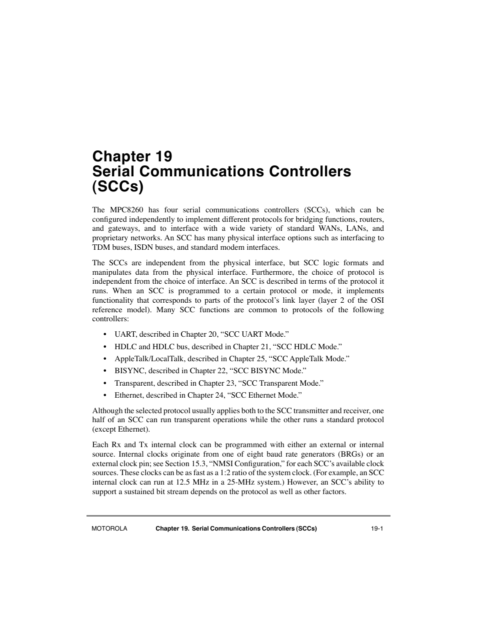 Chapter 19, Serial communications controllers (sccs) | Motorola MPC8260 User Manual | Page 557 / 1006