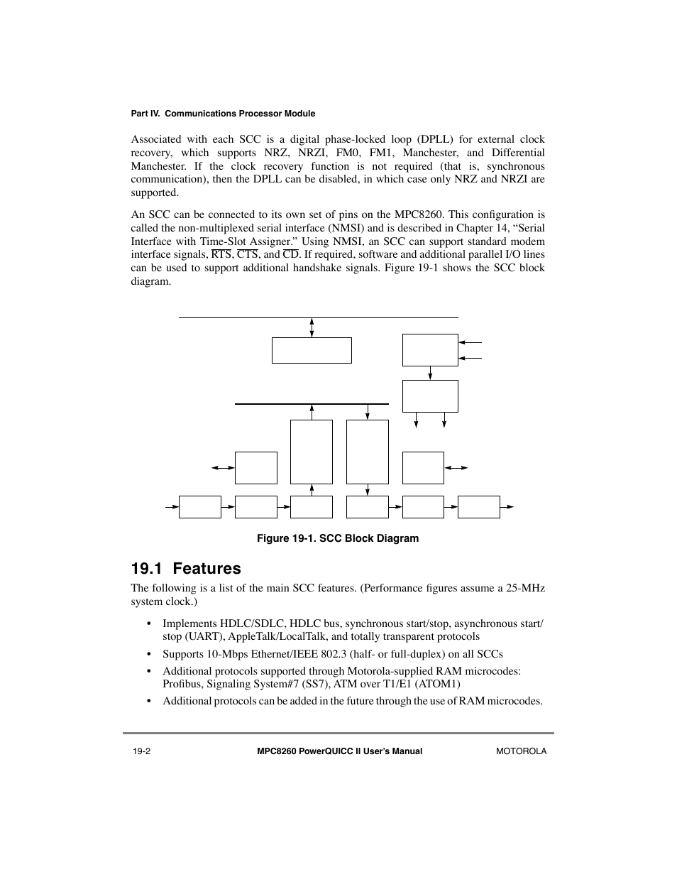 1 features, Features -2, Scc block diagram -2 | Motorola MPC8260 User Manual | Page 558 / 1006