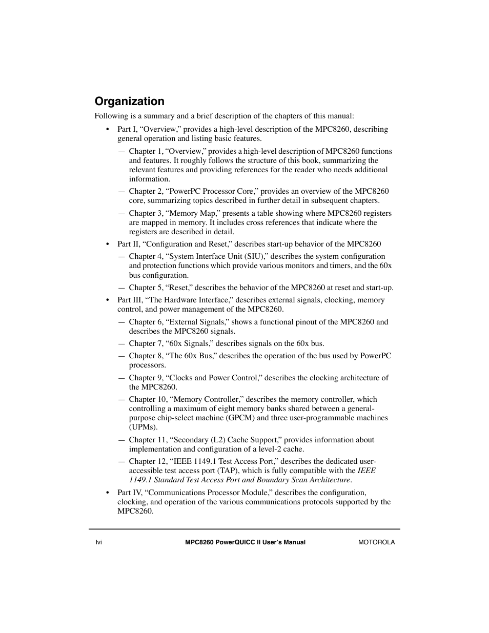 Organization | Motorola MPC8260 User Manual | Page 56 / 1006