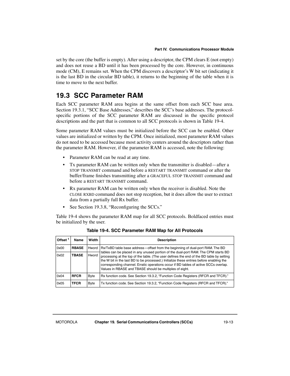 3 scc parameter ram, Scc parameter ram -13, Scc parameter ram map for all protocols -13 | Motorola MPC8260 User Manual | Page 569 / 1006