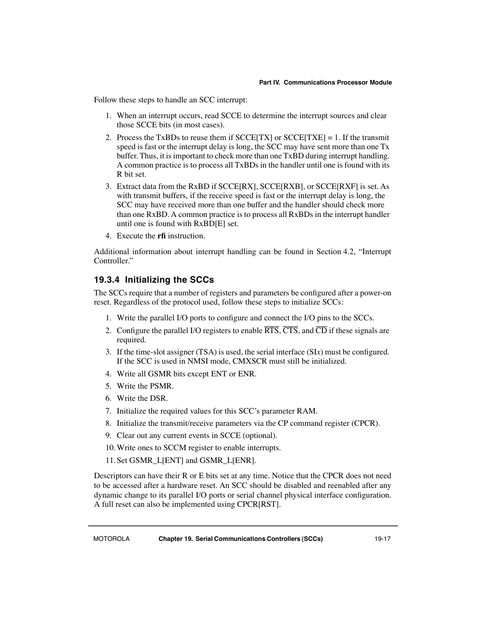 4 initializing the sccs, Initializing the sccs -17 | Motorola MPC8260 User Manual | Page 573 / 1006