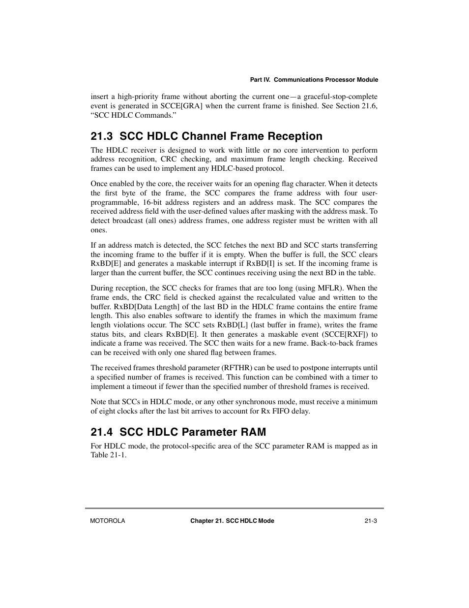 3 scc hdlc channel frame reception, 4 scc hdlc parameter ram, Scc hdlc channel frame reception -3 | Scc hdlc parameter ram -3 | Motorola MPC8260 User Manual | Page 611 / 1006