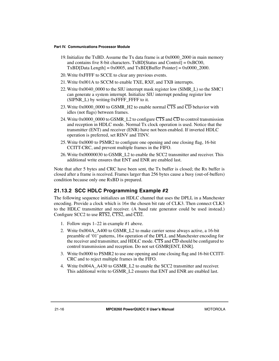 2 scc hdlc programming example #2, Scc hdlc programming example #2 -16 | Motorola MPC8260 User Manual | Page 624 / 1006