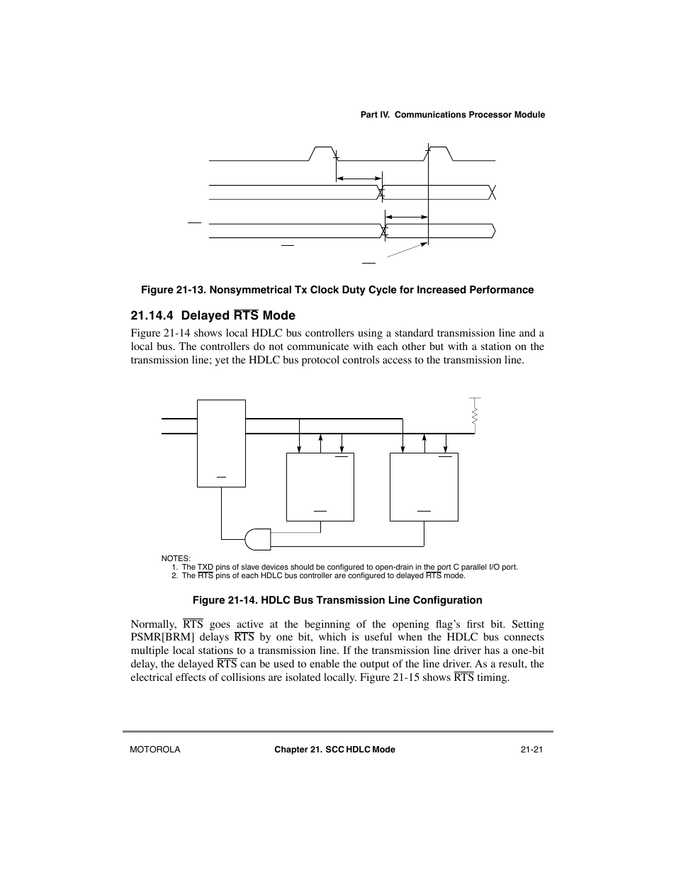 4 delayed rts mode, Delayed rts mode -21, Hdlc bus transmission line configuration -21 | Motorola MPC8260 User Manual | Page 629 / 1006
