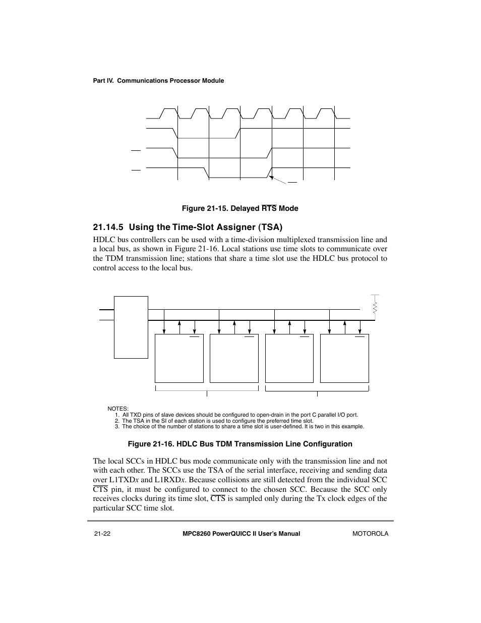 5 using the time-slot assigner (tsa), Using the time-slot assigner (tsa) -22, Delayed rts mode -22 | Hdlc bus tdm transmission line configuration -22 | Motorola MPC8260 User Manual | Page 630 / 1006