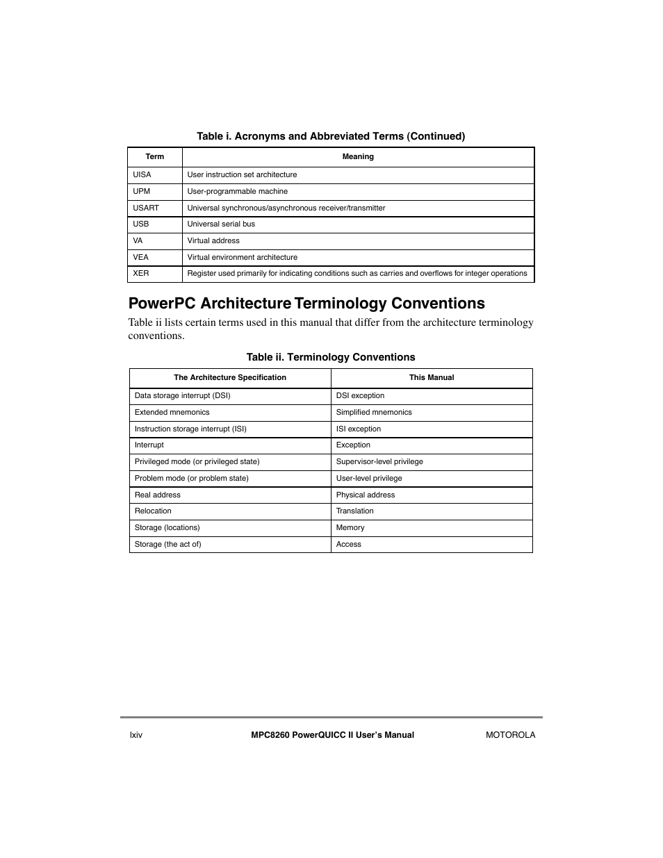 Powerpc architecture terminology conventions | Motorola MPC8260 User Manual | Page 64 / 1006