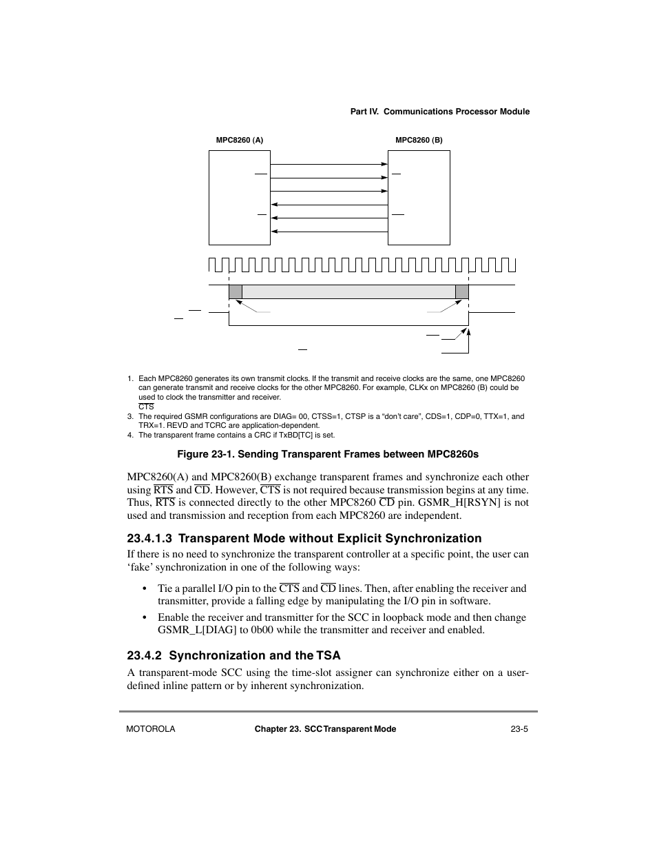 2 synchronization and the tsa, Synchronization and the tsa -5, Sending transparent frames between mpc8260s -5 | Motorola MPC8260 User Manual | Page 657 / 1006