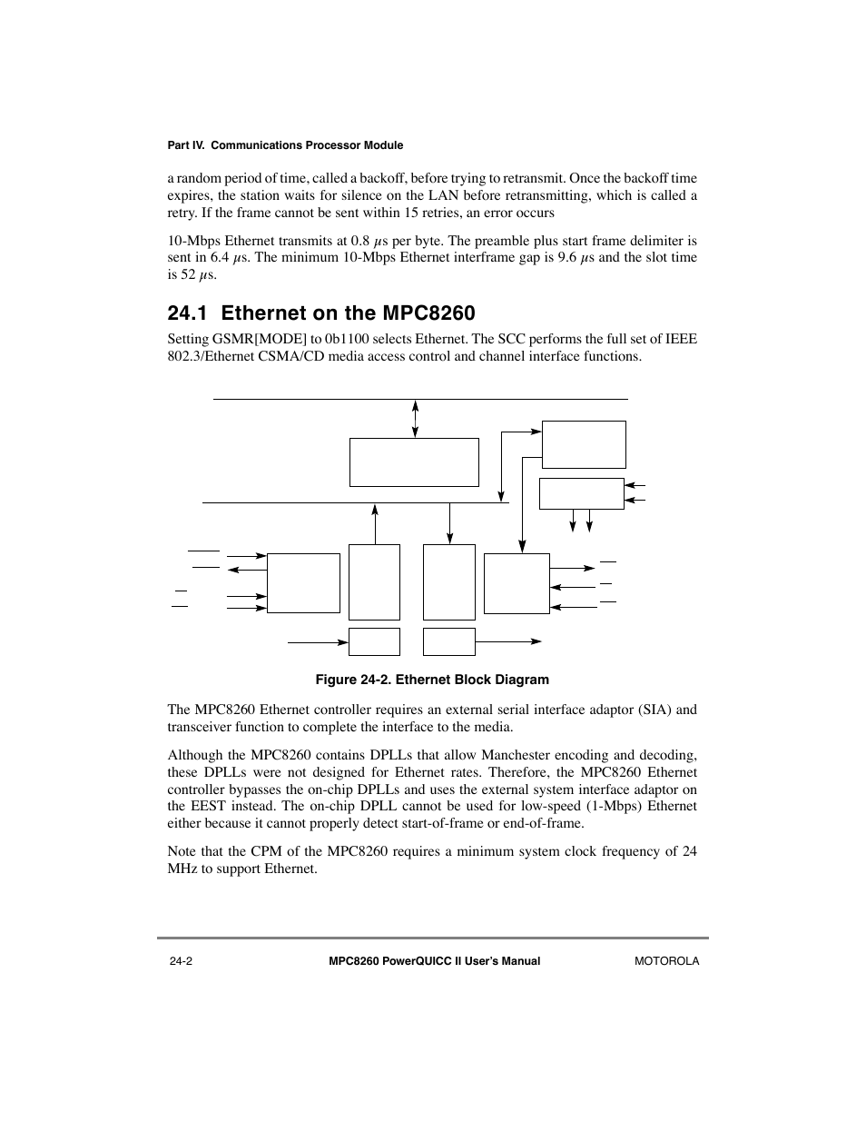 1 ethernet on the mpc8260, Ethernet on the mpc8260 -2, Ethernet block diagram -2 | Motorola MPC8260 User Manual | Page 670 / 1006