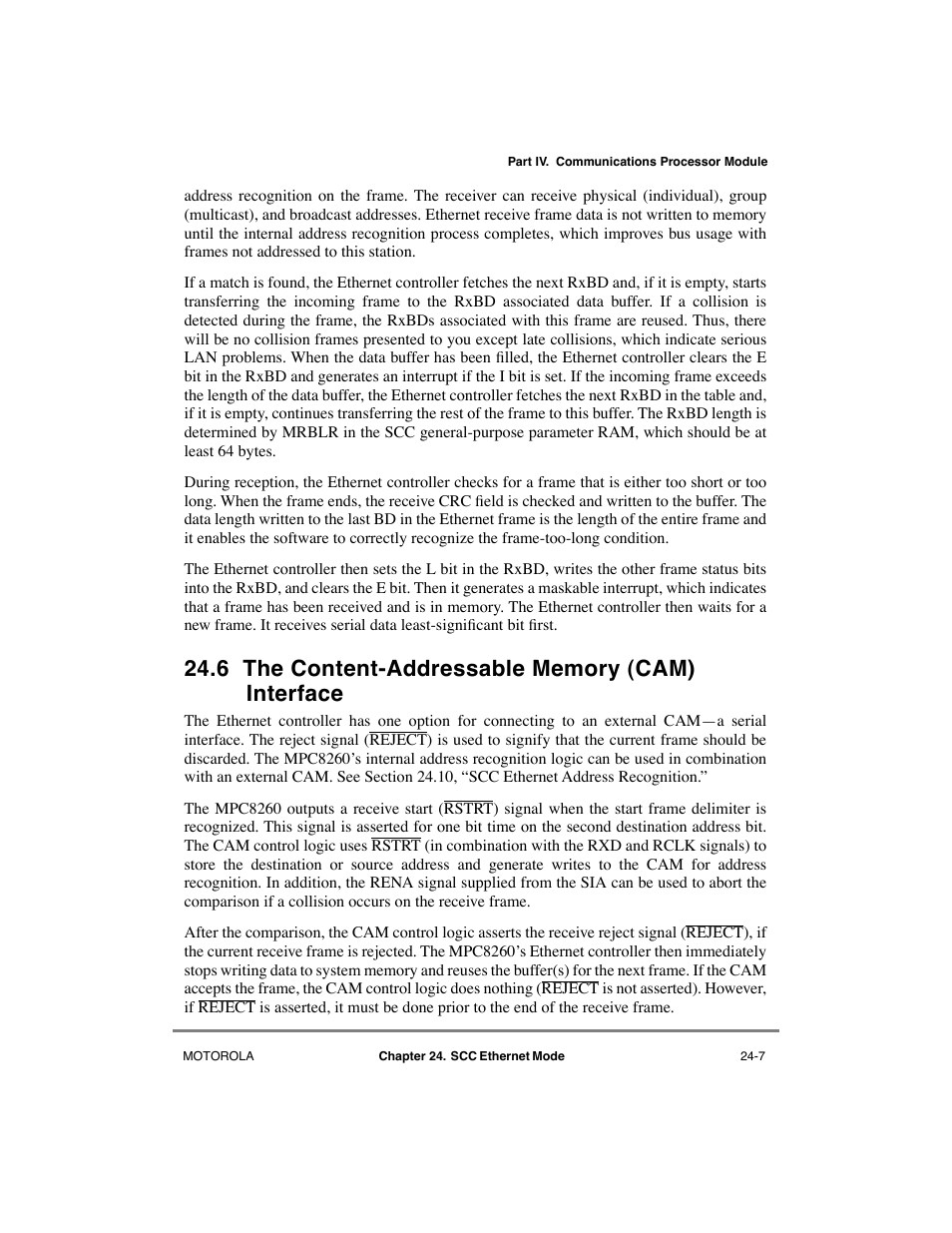 6 the content-addressable memory (cam) interface, The content-addressable memory (cam) interface -7 | Motorola MPC8260 User Manual | Page 675 / 1006