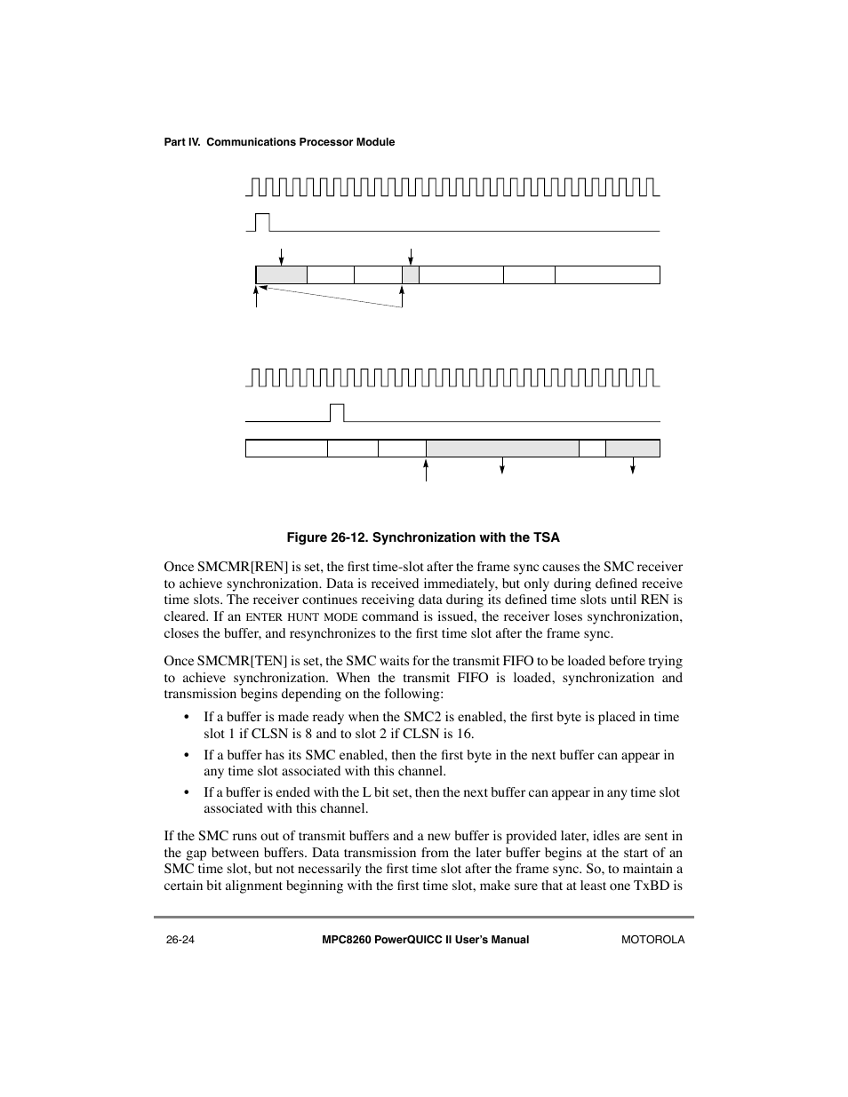 Synchronization with the tsa -24 | Motorola MPC8260 User Manual | Page 720 / 1006