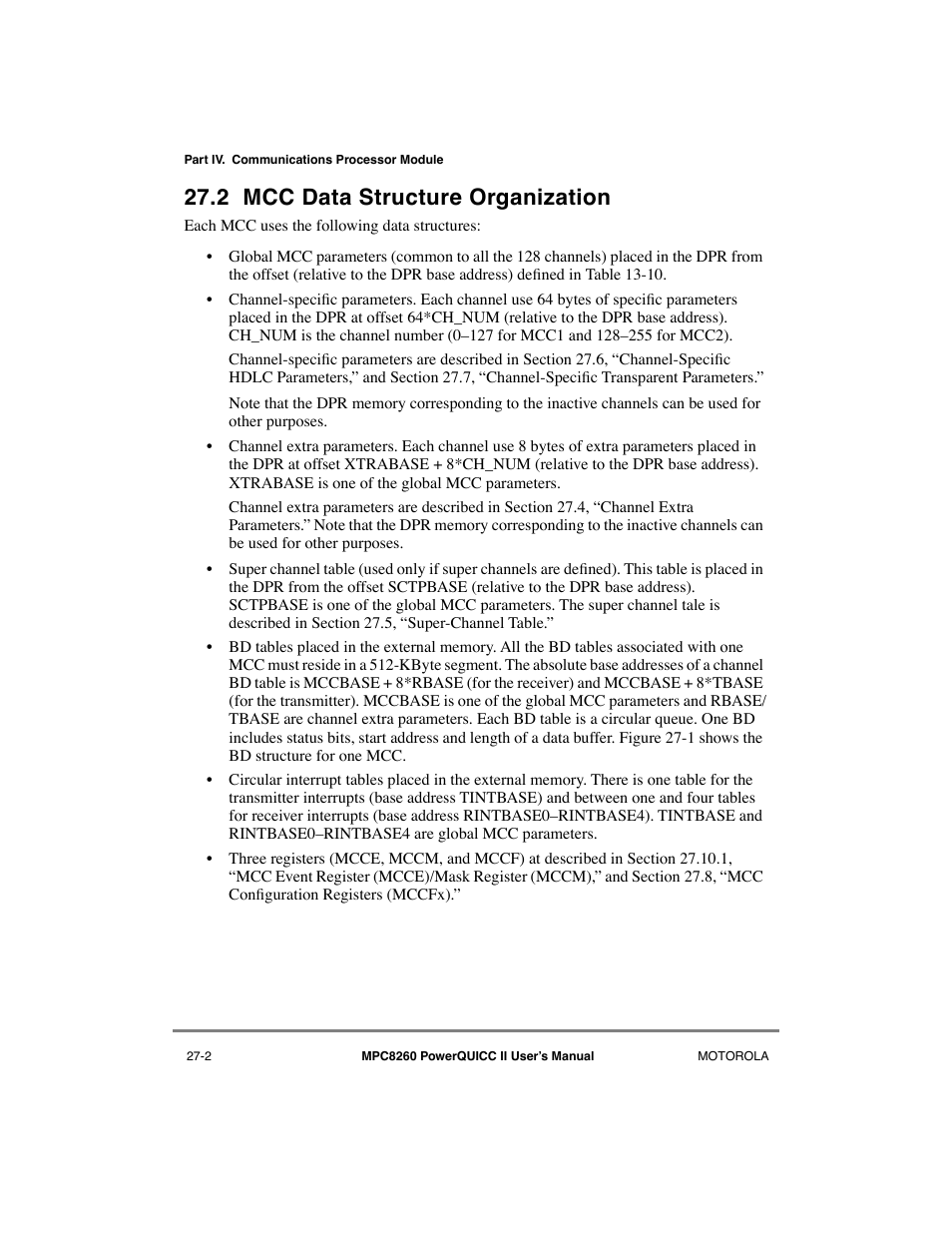 2 mcc data structure organization, Mcc data structure organization -2 | Motorola MPC8260 User Manual | Page 732 / 1006