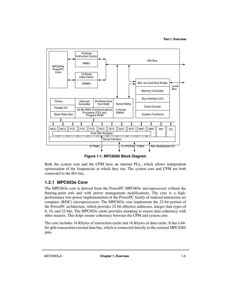 1 mpc603e core, Mpc603e core -5, Mpc8260 block diagram -5 | Motorola MPC8260 User Manual | Page 75 / 1006