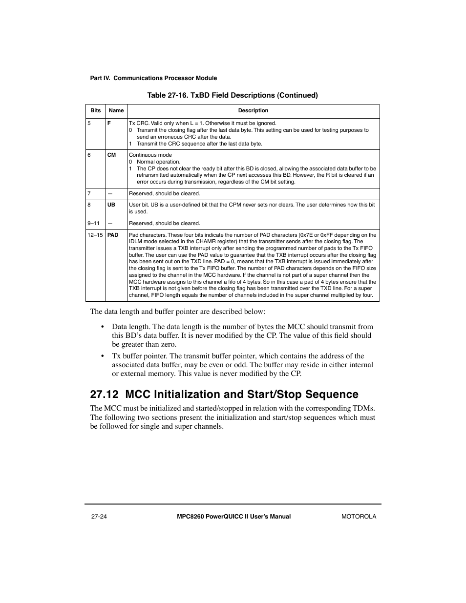 12 mcc initialization and start/stop sequence, Mcc initialization and start/stop sequence -24 | Motorola MPC8260 User Manual | Page 754 / 1006