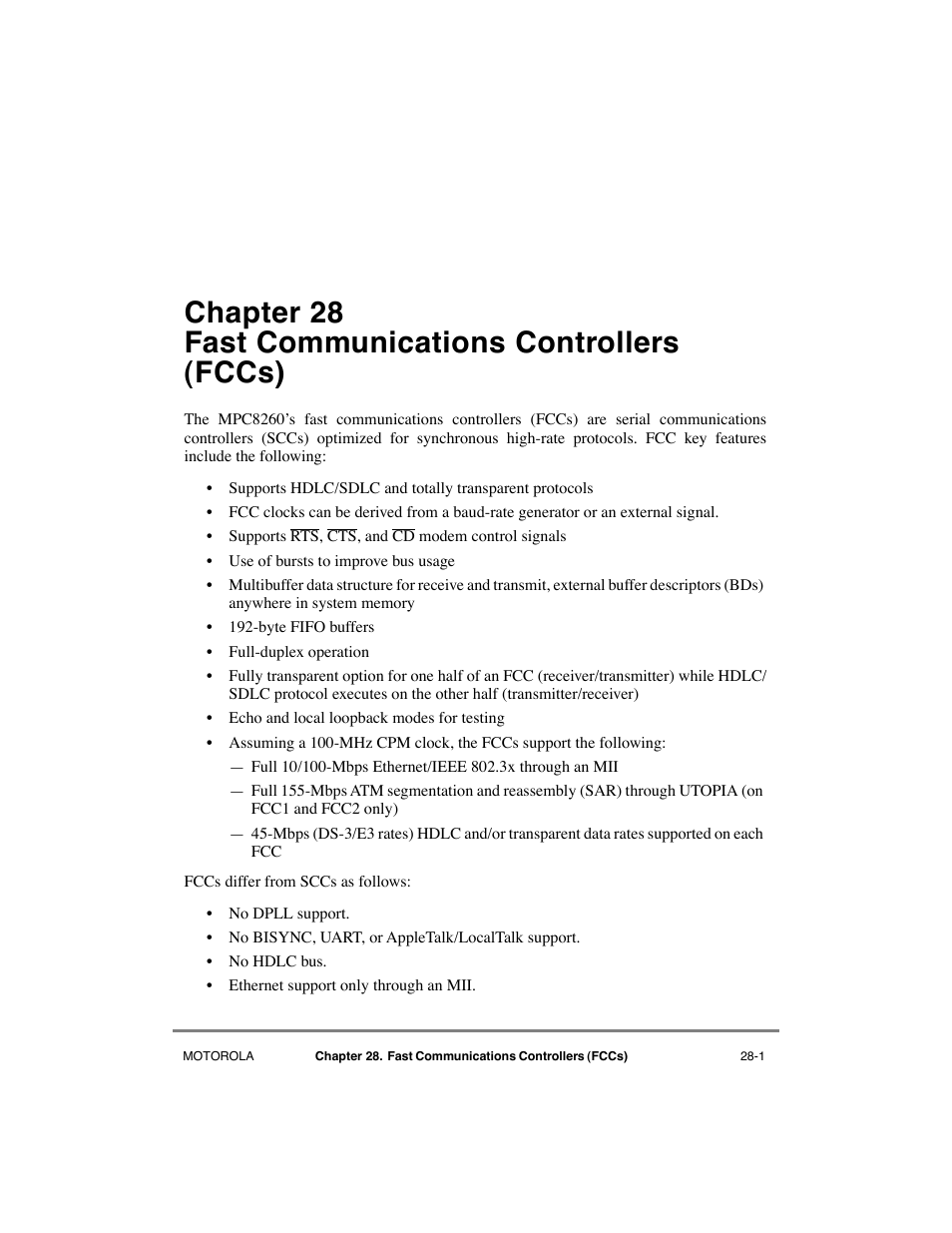 Chapter28 fast communications controllers (fccs), Chapter 28, Fast communications controllers (fccs) | Chapter 28 fast communications controllers (fccs) | Motorola MPC8260 User Manual | Page 759 / 1006