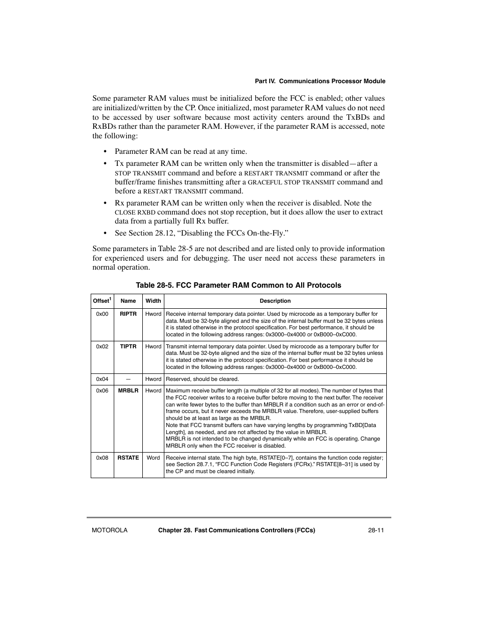 Fcc parameter ram common to all protocols -11 | Motorola MPC8260 User Manual | Page 769 / 1006