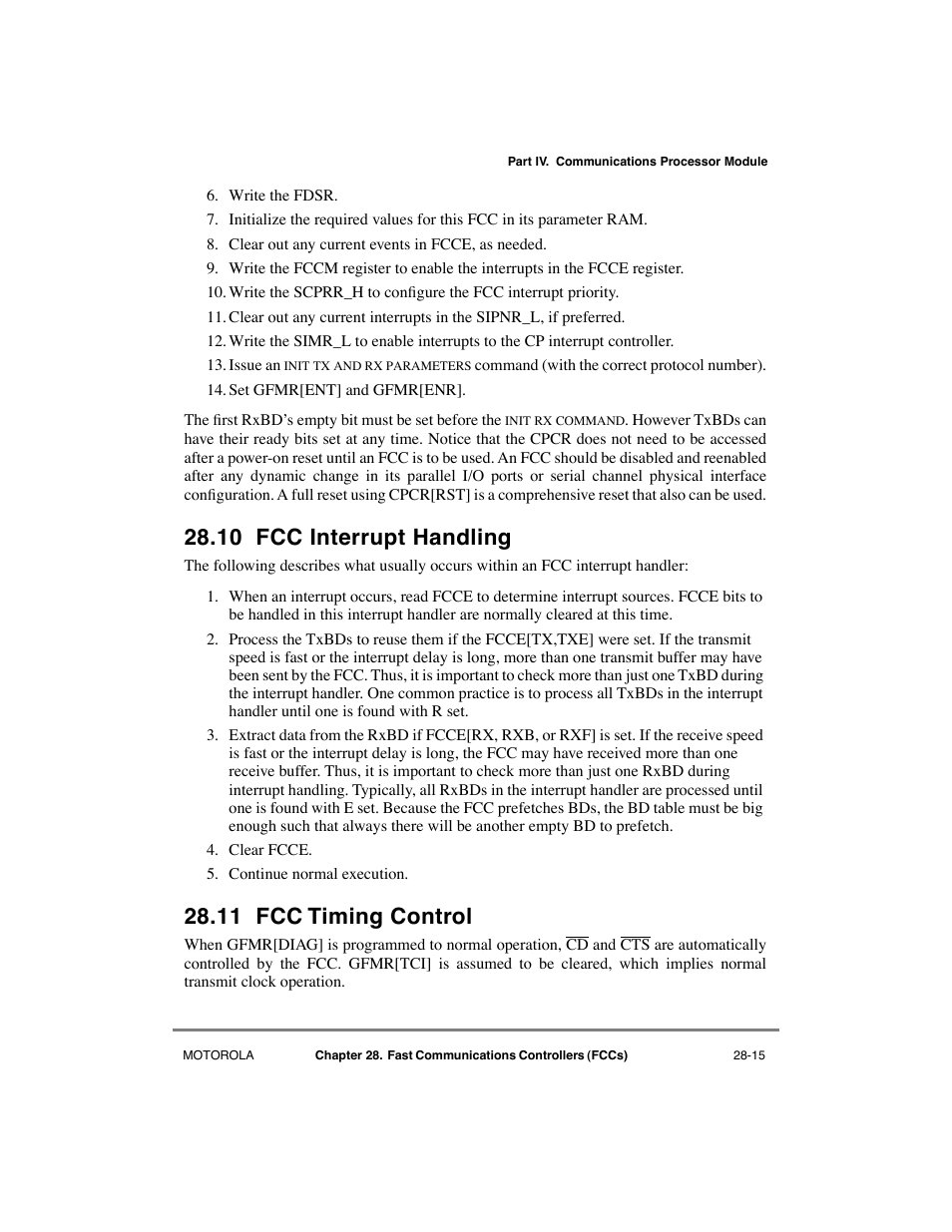 10 fcc interrupt handling, 11 fcc timing control, Fcc interrupt handling -15 | Fcc timing control -15, Wn in section 28.11, òfcc timing control | Motorola MPC8260 User Manual | Page 773 / 1006