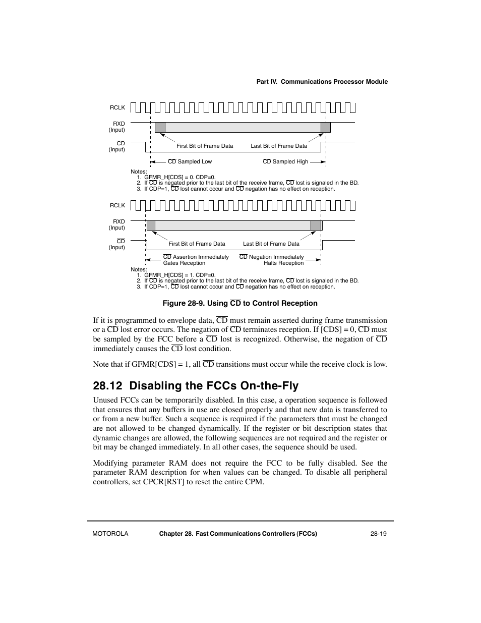 12 disabling the fccs on-the-fly, Disabling the fccs on-the-fly -19, Using cd to control reception -19 | Motorola MPC8260 User Manual | Page 777 / 1006