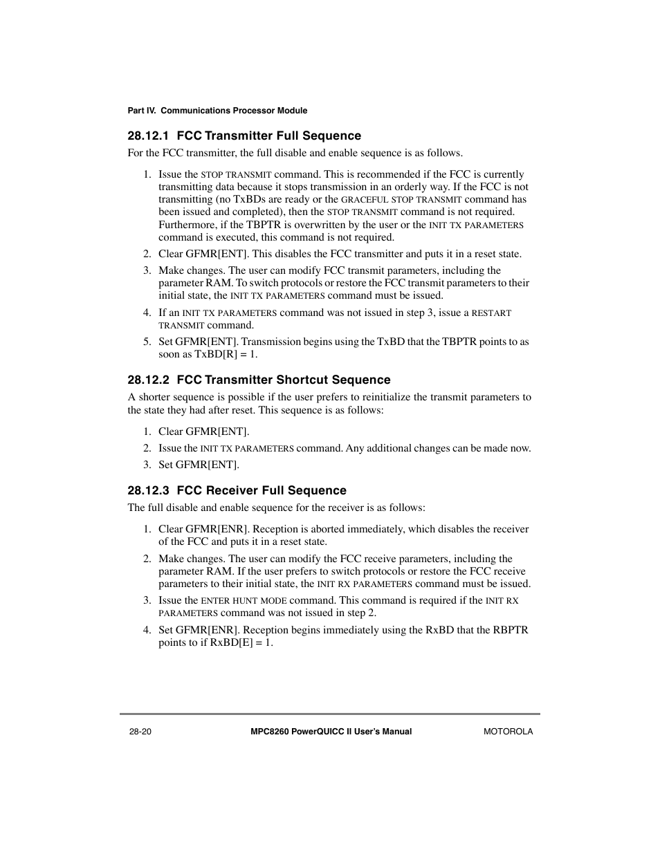 1 fcc transmitter full sequence, 2 fcc transmitter shortcut sequence, 3 fcc receiver full sequence | Fcc transmitter full sequence -20, Fcc transmitter shortcut sequence -20, Fcc receiver full sequence -20 | Motorola MPC8260 User Manual | Page 778 / 1006