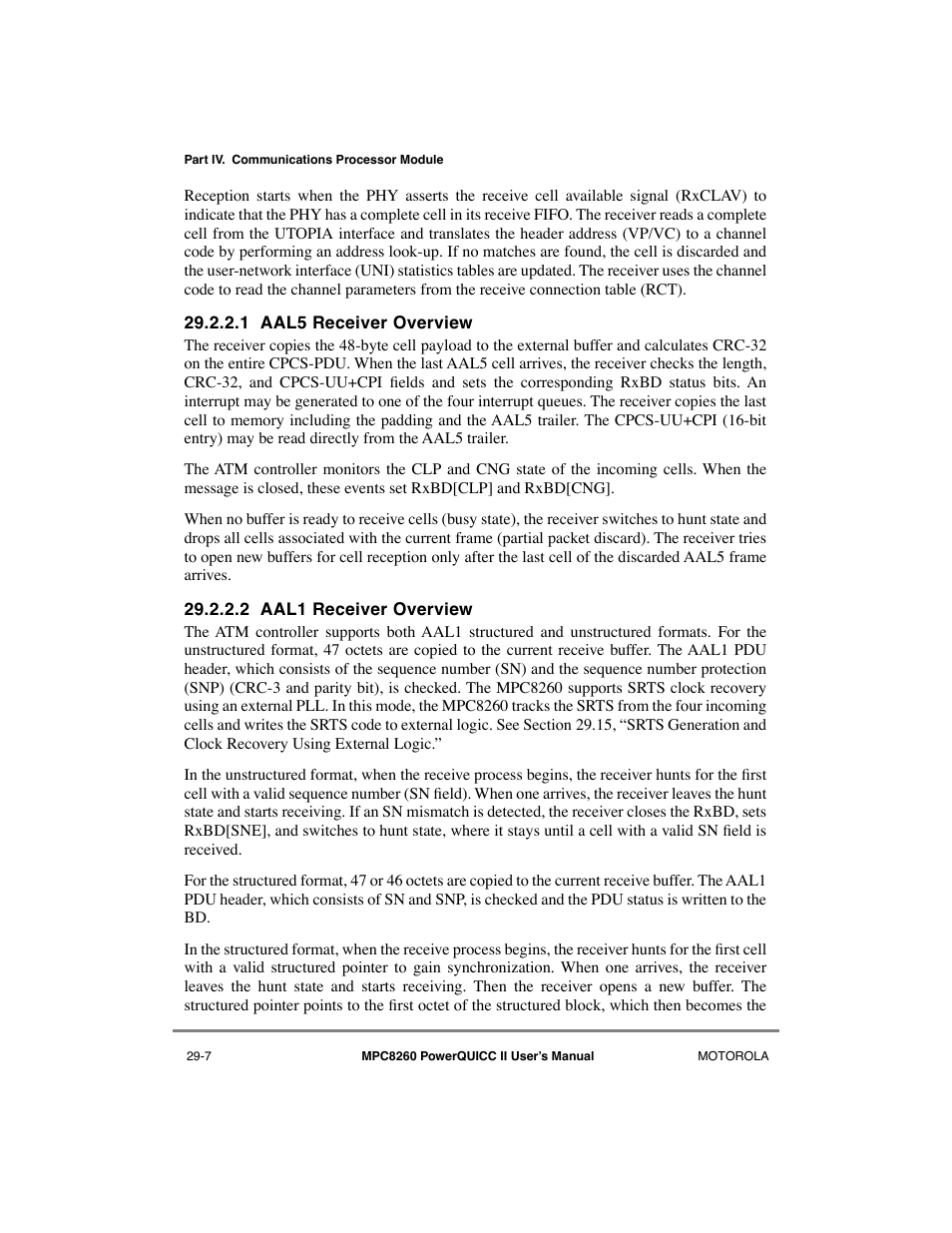 1 aal5 receiver overview, 2 aal1 receiver overview, Aal5 receiver overview -7 | Aal1 receiver overview -7 | Motorola MPC8260 User Manual | Page 787 / 1006