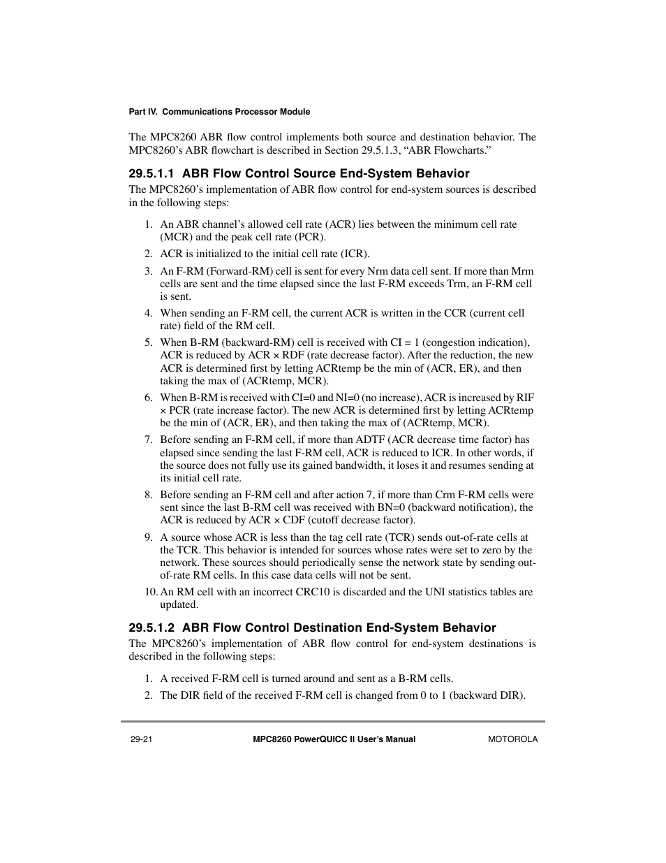 1 abr flow control source end-system behavior, 2 abr flow control destination end-system behavior, Abr flow control source end-system behavior -21 | Motorola MPC8260 User Manual | Page 801 / 1006