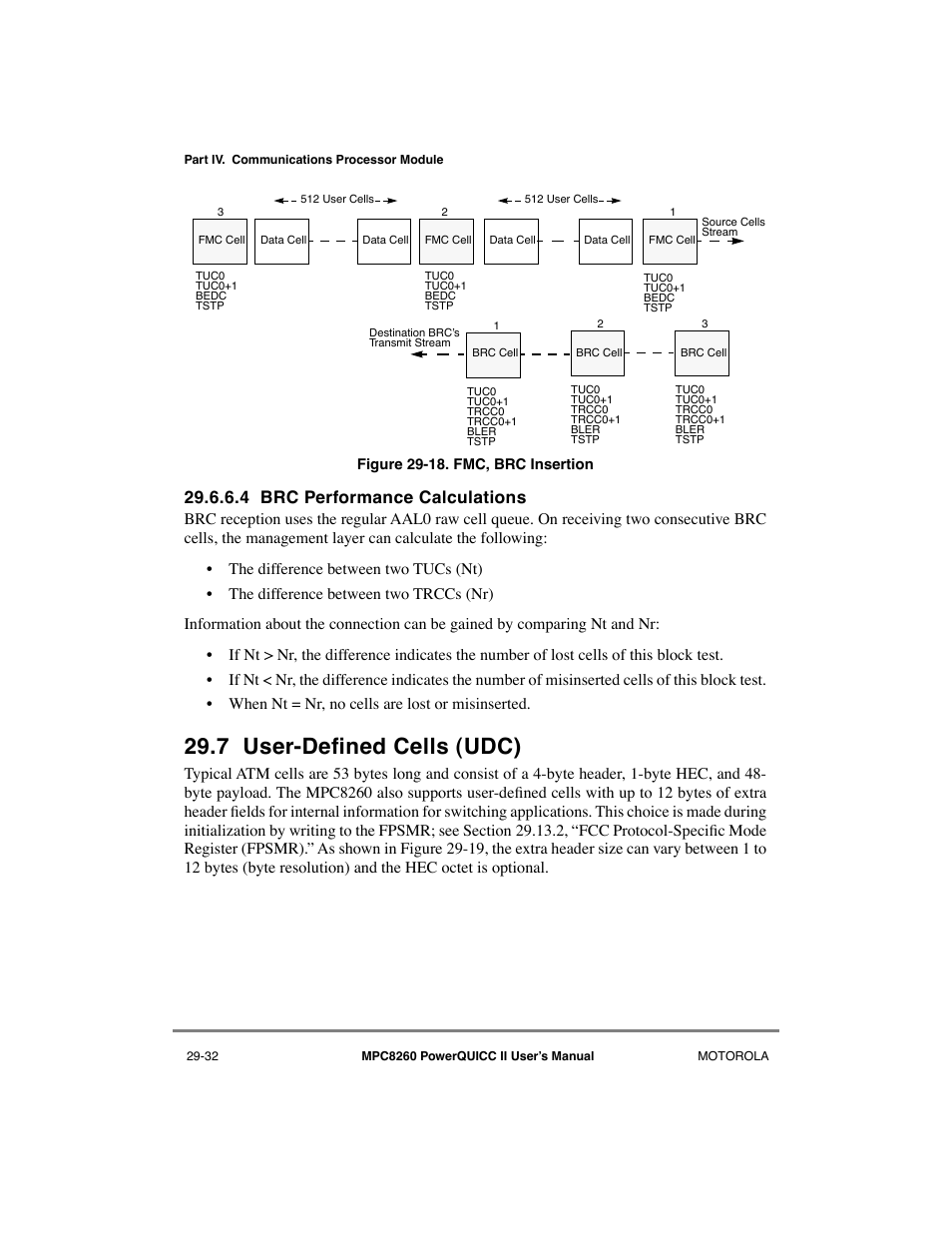 4 brc performance calculations, 7 user-defined cells (udc), Brc performance calculations -32 | User-defined cells (udc) -32, Fmc, brc insertion -32, 7 user-deþned cells (udc) | Motorola MPC8260 User Manual | Page 812 / 1006
