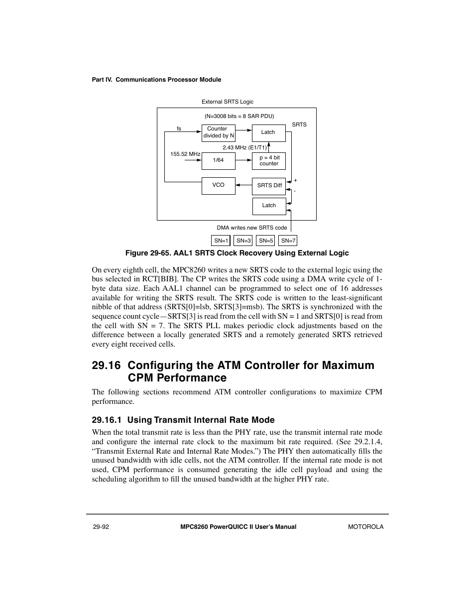1 using transmit internal rate mode, Using transmit internal rate mode -92, Aal1 srts clock recovery using external logic -92 | Motorola MPC8260 User Manual | Page 872 / 1006