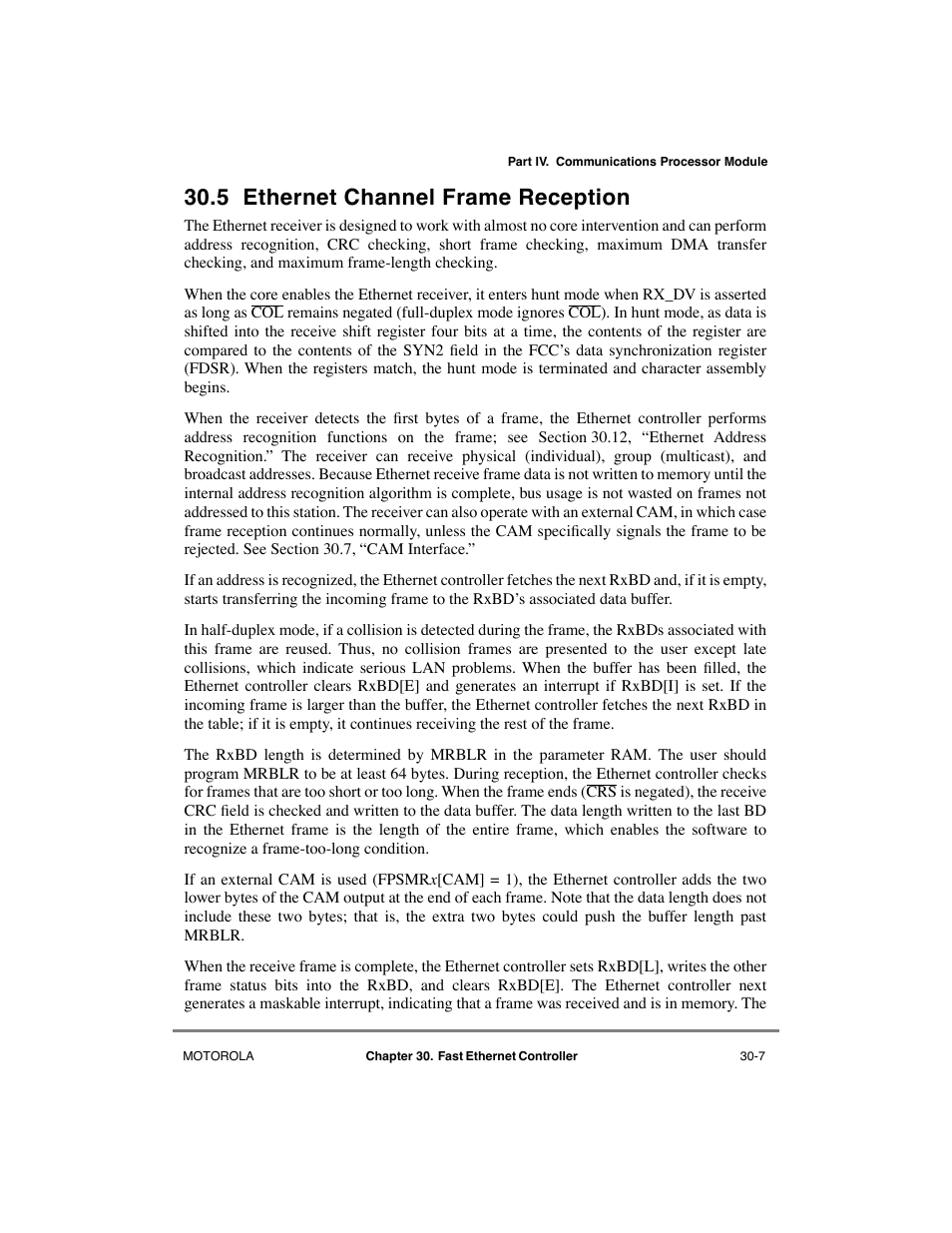 5 ethernet channel frame reception, Ethernet channel frame reception -7 | Motorola MPC8260 User Manual | Page 881 / 1006