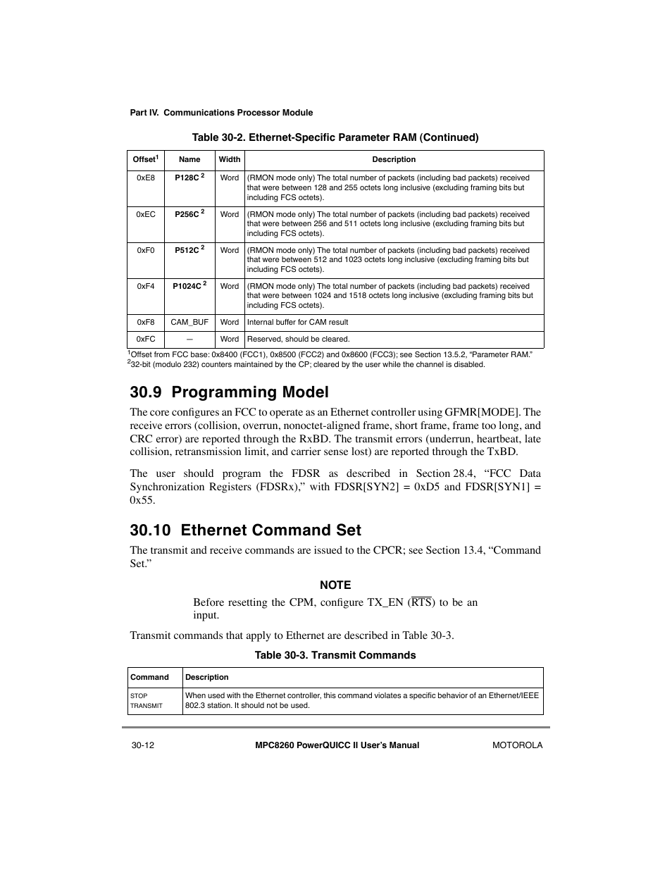 9 programming model, 10 ethernet command set, Programming model -12 | Ethernet command set -12, Transmit commands -12, P64c, P65c | Motorola MPC8260 User Manual | Page 886 / 1006