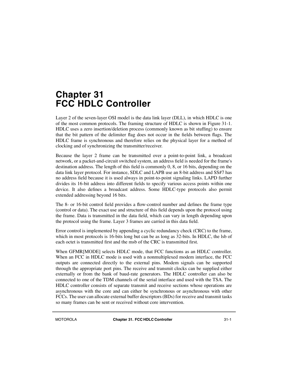 Chapter31 fcc hdlc controller, Chapter 31, Fcc hdlc controller | Chapter 31, òfcc hdlc controller, Chapter 31 fcc hdlc controller | Motorola MPC8260 User Manual | Page 903 / 1006