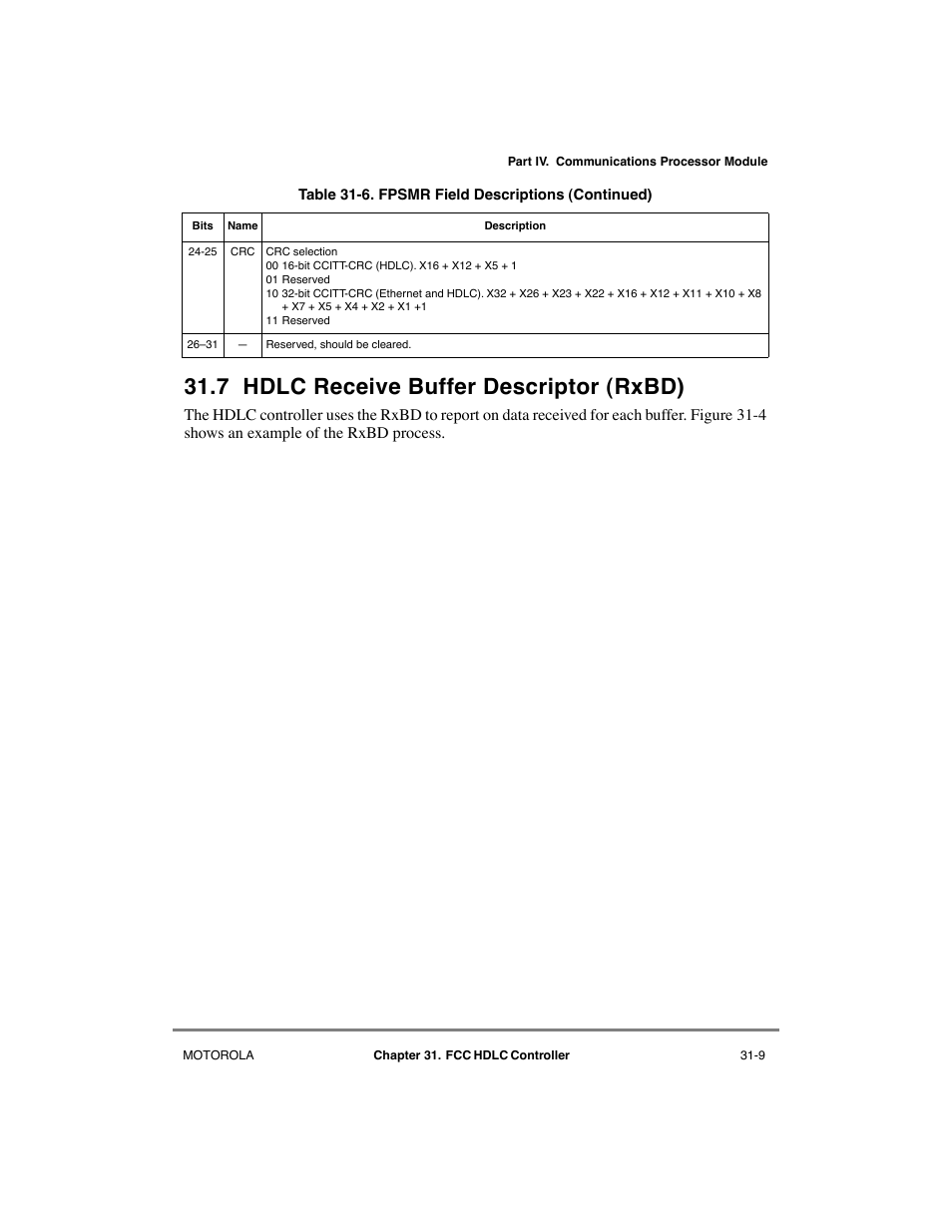 7 hdlc receive buffer descriptor (rxbd), Hdlc receive buffer descriptor (rxbd) -9 | Motorola MPC8260 User Manual | Page 911 / 1006