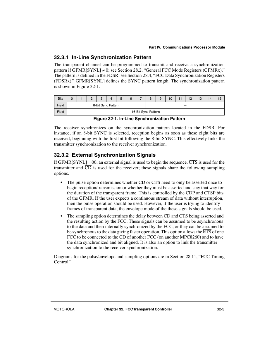 1 in-line synchronization pattern, 2 external synchronization signals, In-line synchronization pattern -3 | External synchronization signals -3 | Motorola MPC8260 User Manual | Page 923 / 1006