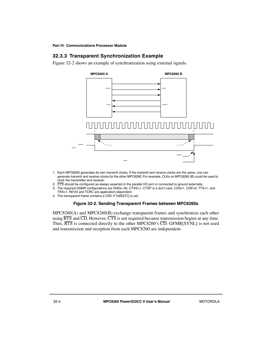 3 transparent synchronization example, Transparent synchronization example -4, Sending transparent frames between mpc8260s -4 | Motorola MPC8260 User Manual | Page 924 / 1006
