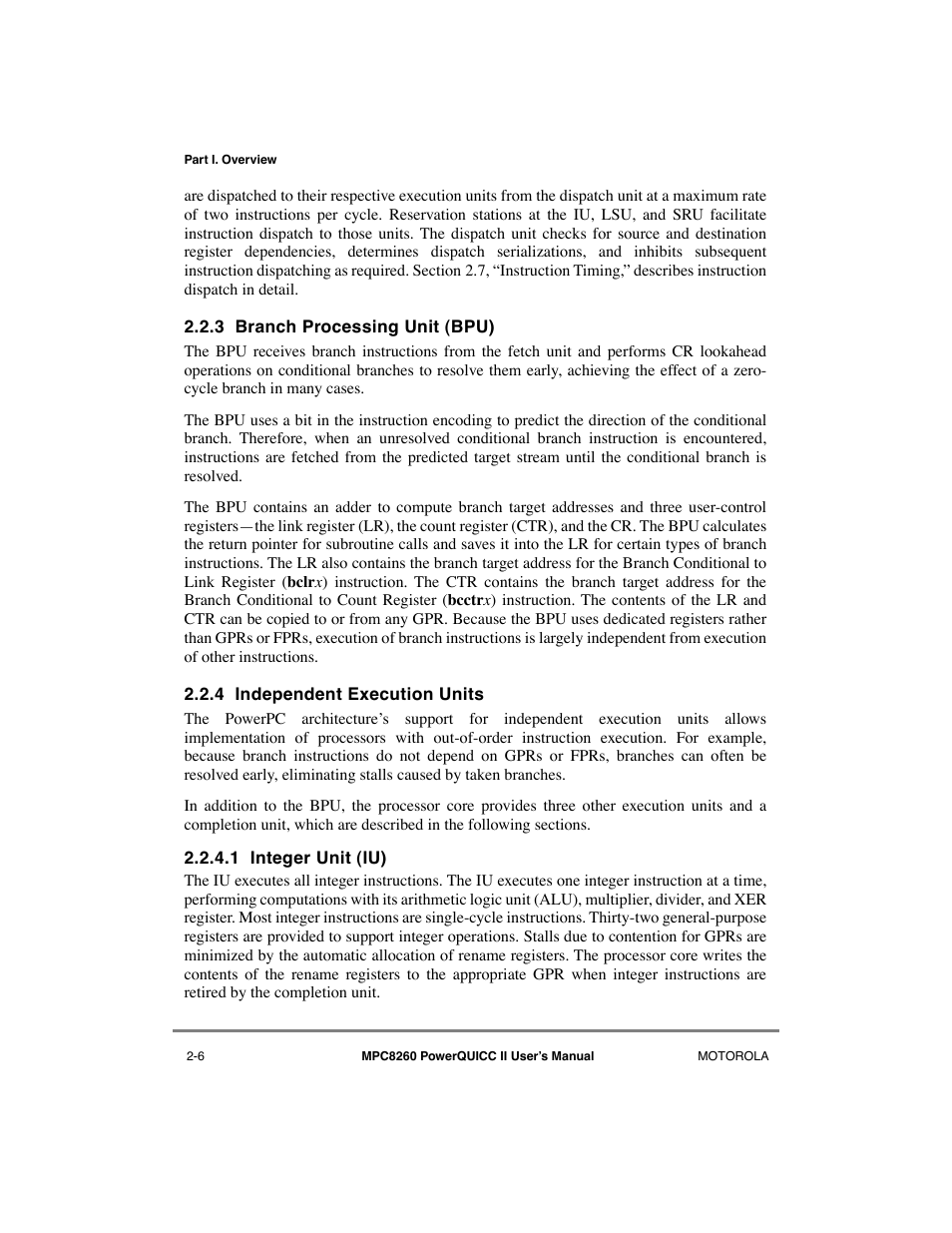 3 branch processing unit (bpu), 4 independent execution units, 1 integer unit (iu) | Branch processing unit (bpu) -6, Independent execution units -6, Integer unit (iu) -6 | Motorola MPC8260 User Manual | Page 94 / 1006