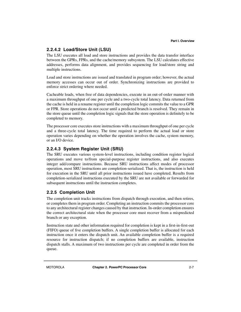 2 load/store unit (lsu), 3 system register unit (sru), 5 completion unit | Load/store unit (lsu) -7, System register unit (sru) -7, Completion unit -7 | Motorola MPC8260 User Manual | Page 95 / 1006