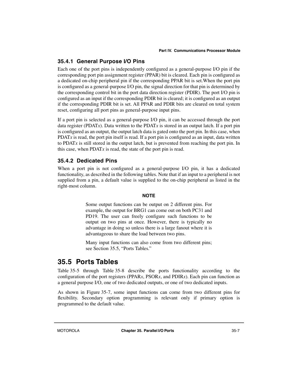 1 general purpose i/o pins, 2 dedicated pins, 5 ports tables | General purpose i/o pins -7, Dedicated pins -7, Ports tables -7 | Motorola MPC8260 User Manual | Page 963 / 1006