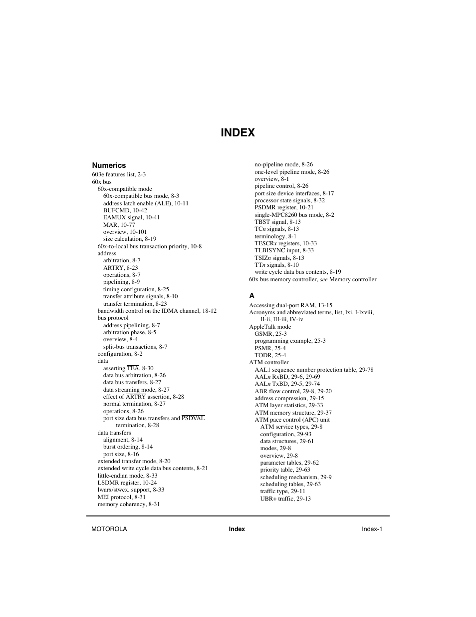 Index | Motorola MPC8260 User Manual | Page 981 / 1006