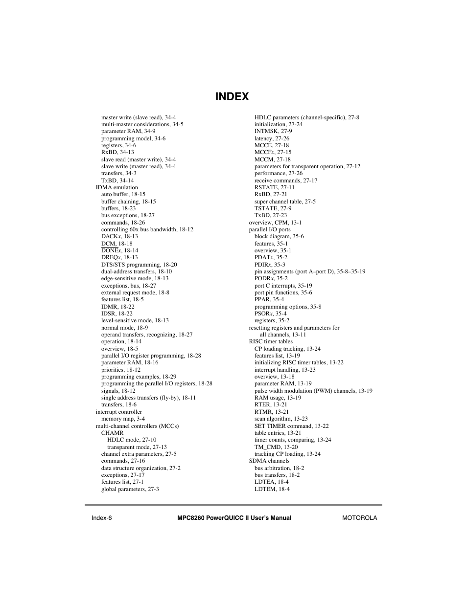 Index | Motorola MPC8260 User Manual | Page 986 / 1006