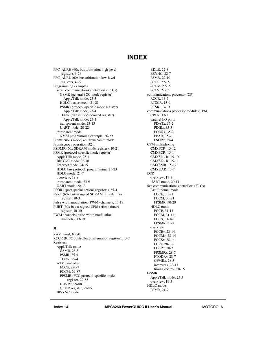 Index | Motorola MPC8260 User Manual | Page 994 / 1006